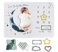 wocharm Baby Milestone Mat Blanket photo prop with floral numbers Newborn Boy Girl Gift(Star&Moon)