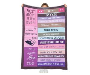 wocharm Gifts for Mum, Flannel Throw Blanket, Soft Warm Cosy Bed Blanket with Heartfelt Words, Ideal for Mother's Day, Birthday, Purple Mom Gifts, 50x60 inch