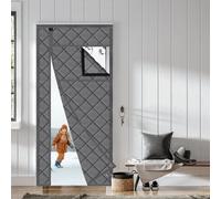 WochiTV Detachable Window Magnetic Thermal Insulated Door Curtain Fits Door Size 34" x 80", Durable Waterproof Cloth, Polyester Fiber Filling, Weatherproof, Windproof, Reduce Noise, Side Opening, Gray