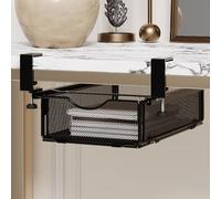 WOCHUANGSI Under-Desk Drawer Slide Out Clamp-On-Desk Shelf for Office Supplies and Books Storage Metal Attachable Table Drawer Fit for Table Thickness 0.47-2.36in (Black, Normal)