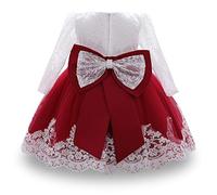 WOCINL Baby Girls Christening Long Sleeve Lace Bowknot Dresses Princess Wedding Birthday Pageant Party Baptism Tutu Gown Burgundy 6-9M