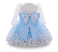 WOCINL Baby Girls Christening Long Sleeve Lace Bowknot Dresses Princess Wedding Birthday Pageant Party Baptism Tutu Gown Sky Blue 12-18M