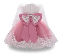 WOCINL Baby Girls Christening Long Sleeve Lace Bowknot Dresses Princess Wedding Birthday Pageant Party Baptism Tutu Gown Dusty Rose 9-12M