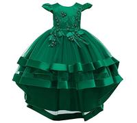 WOCINL Flower Girls High Low Tulle Dress Princess Birthday Pageant Wedding Christmas Party Communion Evening Dance Ball Gown Deep Green 5-6 Years