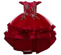 WOCINL Flower Girls High Low Tulle Dress Princess Birthday Pageant Wedding Christmas Party Communion Evening Dance Ball Gown Crimson 3-4 Years
