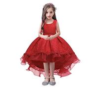 WOCINL Flower Girls Wedding Tulle Lace Hi-lo Dress Princess Birthday Pageant Party Communion Christmas Formal Evening Dance Ball Gown Scarlet 9-10 Years