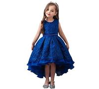 WOCINL Flower Girls Wedding Tulle Lace Hi-lo Dress Princess Birthday Pageant Party Communion Christmas Formal Evening Dance Ball Gown Royal Blue 11-12 Years