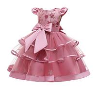 WOCINL Girls Embroidery Bowknot Dress Cap Sleeves Princess Ruffle Tulle Tutu Prom Pageant Wedding Birthday Party Ball Gowns Dusty Rose 3-4 Years