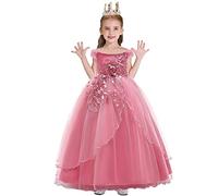 WOCINL Girls Off-The-Shoulder Party Dress Princess Birthday Pageant Wedding Prom Communion Evening Dance Long Tulle Gown Dusty Rose 6-7 Years