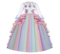 WOCINL Girls Princess Dress Unicorn Outfits Long Sleeve Rainbow Party Birthday Wedding Christmas Halloween Carnival Costume Multicolored 4-5T