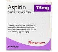 Wockhardt Aspirin 75mg Gastro-Resistant 56 Tablets