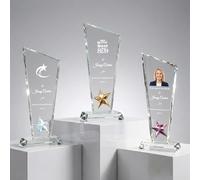 WOCOCN Personalized Crystal Trophy Award Plaque - 7.8" Custom Glass Photo & Text, Non-Acrylic Recognition Gift for Employee Appreciation, Retirement, Corporate Service (Design D)