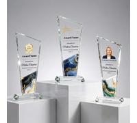 WOCOCN Personalized Crystal Trophy Award Plaque - 7.8" Custom Glass Photo & Text, Non-Acrylic Recognition Gift for Employee Appreciation, Retirement, Corporate Service (Design B)