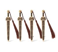 wocoxo Handmade Natural Bamboo Bookmarks with Tassels, Unique Vintage Style Reading Page Markers Bookmarks - 4Pcs (Sword Style)
