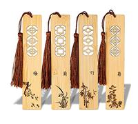 wocoxo Handmade Natural Bamboo Bookmarks with Tassels,Unique Vintage Style Reading Page Markers Bookmarks - 4Pcs (Classic Style)