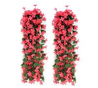 wocpvm 2 Pcs 70CM Artificial Hanging Flowers imulation Violet Flower Fake Plants for Office, Home Decoration, Home Garden, Party, Wedding(Rose Red)