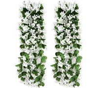 wocpvm 2 Pcs 70CM Artificial White Wisteria Imulation Violet Flower Fake Ivy Fake Plants for Wall for Office, Home Decoration, Home Garden, Party, Wedding（White）