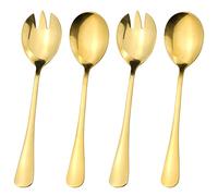 wocpvm 4 PCS Salad Servers Set with Salad Spoon and Salad Fork, Large Serving Spoons for Fruit Picnic,Mirror Polished, Gold,7.75 in