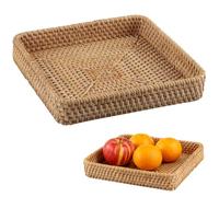 wocpvm Woven Square Storage Tray,Hand Wicker Tray Boho Decor