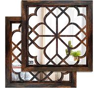 Wocred 2 PCS Square Wall Mirror,Gorgeous Rustic Farmhouse Accent Mirror,Caramel Color Entry Mirror for Bathroom Renovation,Bedrooms,Living Rooms and More(12”x12”)