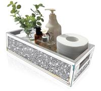 Wocred Bathroom Basket Toilet Tank,Crushed Diamond Mirrored Bathroom Tray Wall-Mounted,Silver Storage Organizer fits Dresser Bedroom,Bathroom,Coffee Table.(15"x7"x3.8") QQ