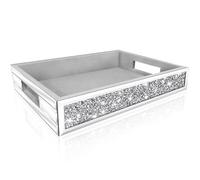 Wocred Mirror Perfume Tray fits Dresser Bedroom,Crushed Diamond Bathroom Tray with Handles，Vanity Tray,Decorative Serving Tray for Coffee Table Decor(14”x 10”x 2.5”)