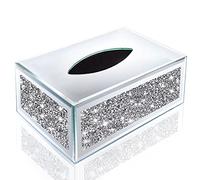 Wocred Rectangular Mirrored Tissue Box Cover,Crystal Crushed Diamond Tissue Box,Silver Luxury Tissue Holders for Either Tissues in a Bathroom or Napkins on a Table.(10”x5.7”x4”)