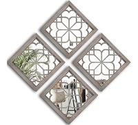Wocred Set of 4 Mirrors Square Wall Mirror,Gorgeous Rustic Farmhouse Accent Mirror,Barn Wood Color Entry Mirror for Bathroom Renovation,Bedrooms,Living Rooms and More(12”x12”-4pcs)