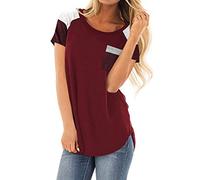 wodceeke T-Shirt for Women, Stripe Print Round Neck Design Short Sleeve Tees Blouse Tops with Pocket