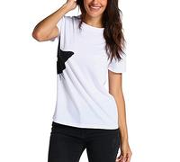 wodceeke Womens Summer Cat Print Round Neck T-Shirts Casual Loose Tops Blouse Tee - White - Small