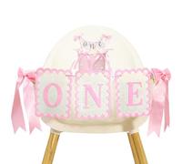 WODCM Pink and White Bow ONE High Chair Banner and Cake Topper Sweet Pink Bow Highchair Garland One Happy Birthday Highchair Photo Prop