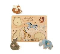 WoddyGo Interactive Animal Sound Puzzle for Toddlers, Wooden Wild Animal Peg Puzzle for Age 18M+, Montessori Educational Toy for Pre-schoolers, Realistic Sounds