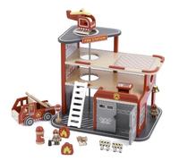 WoddyGo Wooden Fire Station Set with 12+ Accessories | Montessori Imaginative Role Play Toy | Includes Fire Engine & Rescue Helicopter | Early Years Toy for Ages 3+
