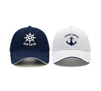 Wodeal Captain and First Mate Hat Set, Adjustable Matching Cotton Nautical Marine Sailor Baseball Caps, Boat Owner Gift, Navy Captain&white First Mate, One size