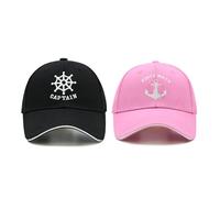 Wodeal Captain and First Mate Hat Set, Adjustable Matching Cotton Nautical Marine Sailor Baseball Caps, Boat Owner Gift, Black Captain&pink First Mate, One size