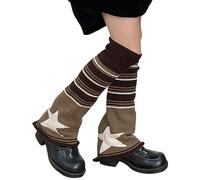 WODECASA Girls Kawaii Leg Warmers Knitted Flared Leg Sleeves Goth Crochet Baggy Cuff Ankle Heap Socks, Stripe + Star(coffee), One Size