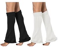 WODECASA Girls Kawaii Leg Warmers Knitted Flared Leg Sleeves Goth Crochet Baggy Cuff Ankle Heap Socks, 2 Pairs: White + Black, One Size