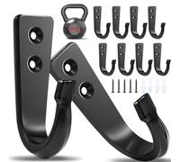 WODEGIFT 10Pcs Heavy Duty Wall Hooks for Hanging, Large Size Wall Hooks,Coat Hooks, for Backpacks, Coats, Cast Iron Pans and Other Heavy Items (Black Hooks)