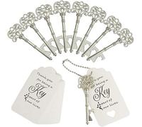 WODEGIFT 60pcs Key Bottle Opener Bulk ,Wedding Favors for Guest Vintage Skeleton Key Bottle Opener,Wedding Gifts Key Bottle Openers with Thank YouTag Cards and Key Chains (Silver)