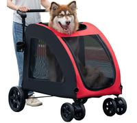 Large Dog Stroller, Removable Cushion Adjustable Handle Foldable 4 Wheel Pet Stroller, Front and Back Access to Dog Wagon for 180 lbs Large Dog or 2 Medium Dogs (Red)