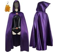 WODEJIAOBAO Teen Titans Raven Cosplay Costume, Halloween Uniform Cosplay Costume, Jumpsuit Belt with Purple Cloak Belt Outfit, With 1 plush keychain (S-small)