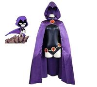 WODEJIAOBAO Teen Titans - Raven Women's Costume，Deluxe Jumpsuit Cloak， Halloween Cosplay Rompers （Purple） (S)
