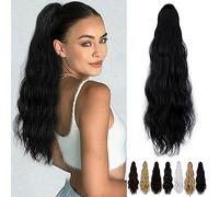 Wodelanle 22 Inch Long Wavy Curly Clip In Ponytail Extensions Natural Looking Synthetic Ponytail Hair Extensions Hairpiece for Women Natural Black