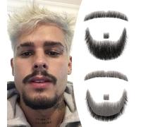 Wodelanle Artificial Beard, Realistic Moustache, 100% Human Hair, Hand Tied Facial Hair, Black Artificial Moustache, Goatee, Lace, Invisible Artificial Beards for Entertainment