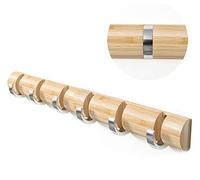 WODENY Bamboo Wall Mounted Coat Rack, Towel Hook Hanger Space Saving Modern Sleek with Retractable & Flipped Smooth Kirsite Hooks for Hanging Towels Keys Hats Heavy Duty Shower Wall(Natural, 6 Hooks)