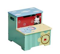 WODENY Childrens Wooden Step Stool | Kids Step Stool with Storage | Portable & Lightweight Double Step Stools for Toddlers Kids Child Boys Girls (Aqua)