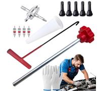 Wodesitiy Valve Core Tool Tire Push-In Short Rubber 4 Way Core Remover | 13x Gloves Included for Tire Push In Short Rubber Stem Automotive Car Truck SUV Motorcycle Wheel Service Tool Kit