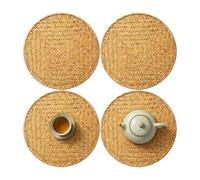 Wodesitiy Woven 4-Piece Placemat Set, Non-Slip Table Protector and Decoration for the Table, Approx. 33 cm, Set of 4, Round Rattan Place Mat, for Dining Room, Bedroom, Kitchen, Restaurant