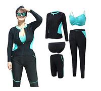 WODETIAN Wetsuit Womens Plus Size 4XL-5XL Women's Diving Suit 5 Piece Add Fertilizer Large Size Long Sleeve With Chest Pad Elastic Zipper Sunscreen Sailboat Swimsuit Canoe,Black,XL