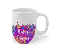 Wodevor Funny Coffee Mugs America Boston Coffee Tea Mug City Artwork Picture Painting Customized Ceramic Mugs Mock Up Gifts for Best Friend Grandma Mommy Senior Citizens 11oz White